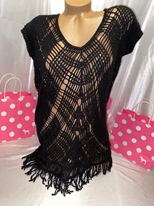 Victorias Secret Swimsuit Swim Cover Black Crochet Small - Picture 1 of 2