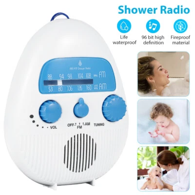 FM/AM Mini Shower Radio Portable Bathroom Waterproof Hanging Music Speaker - Image 1 of 4