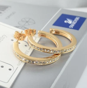 REAL 9K Lt Rose Gold Filled 26mm made with Swarovski Crystal Earrings Prom Gift - Picture 1 of 5