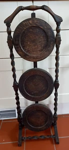 Antique barley twist 3 tier cake stand wooden original condition - Picture 1 of 4