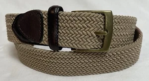 Dockers Men's Braided Stretch Bet Sz 38 Khaki Nylon Leather Trim Brass Buckle - Picture 1 of 11