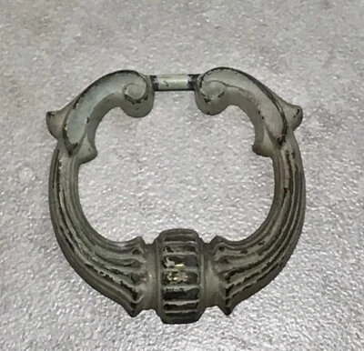 1 Vintage 1960s Drawer Pull Solid brass Ivory Painted 3” Handle Long - Image 1 of 4