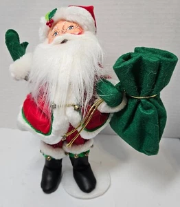 2006 Annalee 9" Jingle Bell Santa Claus w/Red Velvet Coat and Green Bag - Picture 1 of 8