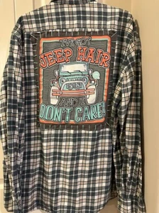 UPCYCLED FLANNEL SHIRT JEEP HAIR UNISEX SZ 3XLT HANDMADE GRAY GREEN WHT BRN - Picture 1 of 3
