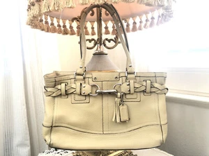 Coach Beige Hampton Pebble Signature Leather Satchel Duffle Hobo Handbag - 13084 - Picture 1 of 11