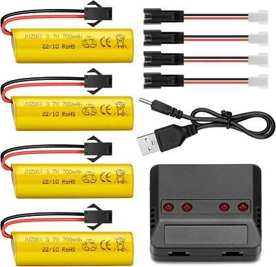 4 stk 3,7V 700mAh 14500 Li-Ion Battery mit USB-Ladegerät für WLtoys RC Auto Boot