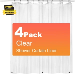 4 Pack PEVA Plastic Shower Curtain Liner Premium Light Weight 72" X 72" Clear Ba - Picture 1 of 7