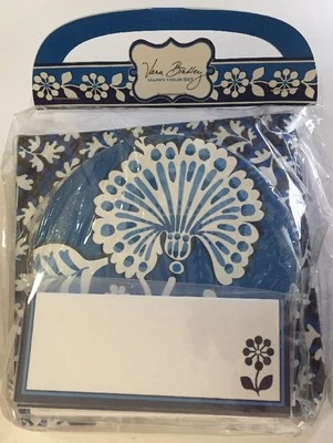 New Retired Vera Bradley Happy Hour Set Blue Lagoon Napkin Coasters Placecards - Image 1 of 2
