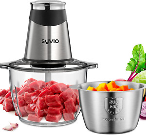 Syvio Food Processors with 2 Bowls, Meat Grinder 4 Bi-Level Blades, Mini Electri
