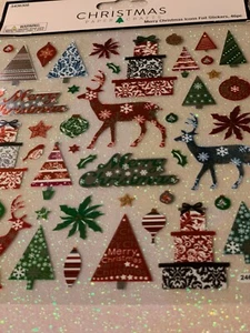 CHRISTMAS PAPER CRAFT MERRY CHRISTMAS ICONS FOIL STICKERS 46PCS TREES DEER GIFTS - Picture 1 of 7