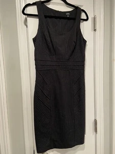 XOXO Size 6 Black White Pin Stripe Pencil Sheath Dress Lined Sleeveless Pleated - Picture 1 of 11