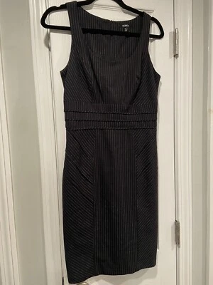 XOXO Size 6 Black White Pin Stripe Pencil Sheath Dress Lined Sleeveless Pleated - Image 1 of 4