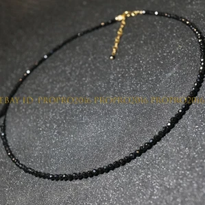 Natural 3mm Faceted Black Spinel Round Gemstone Beaded Jewelry Necklace 16-24" - Picture 1 of 8