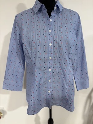Van Heusen женщин синий в полоску 3/4 рукав блузка на пуговицах Sz L розничной $56 - Изображение 1 из 4