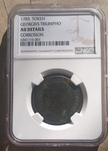 1783 Georgivs Triumpho Token No Die Crack RARE Early State Graded AU details NGC - Picture 1 of 6