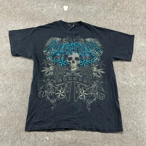 VINTAGE Skaterhemd Herren L? Black Wings Skull Star Skull Emo Goth Cyber Y2K - Bild 1 von 7