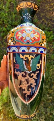 Japanese Antique Meiji cloisonné Enamel 14" vase signed - Image 1 of 4