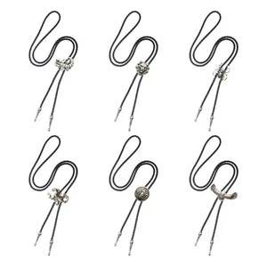 Vintage Leather Cord Bolo Tie Cowboy Costume Accessory Adjustable Length Necktie - Picture 1 of 14