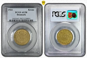 DÄNEMARK 1 Krone 1924 PCGS AU58 Stichtag! Seltene Erhaltung - Bild 1 von 4
