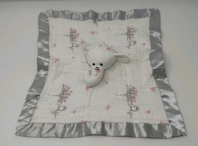 Aden Anais Elephant Owl Lovey Security Blanket Gray Satin Edges SEE DESCRIPTION - Image 1 of 4