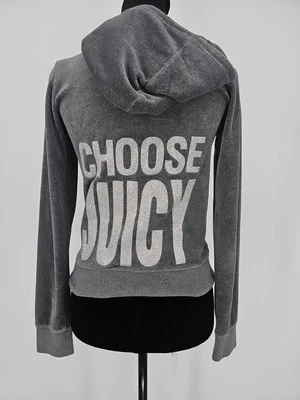 Juicy Couture Gray Velour Hoodie Small "Choose Juicy"  J Zipper - Image 1 of 4