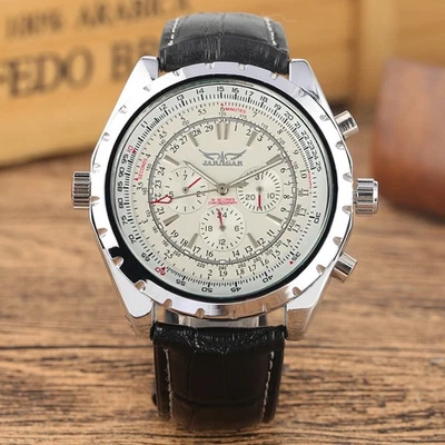 Reloj pulsera deportivo militar mecánico automático de lujo para hombre JARAGAR correa de cuero Foto 1 de 4