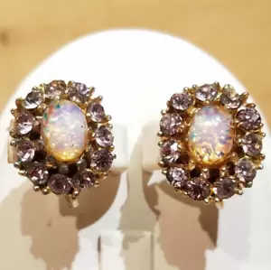 Pendientes Imitación Ópalo Rosa Pálido Estrás Tornillo Disfraz De Colección 5/8"- Granero Elegante - Imagen 1 de 12