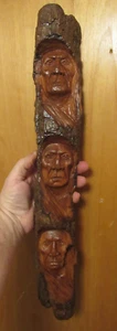 Triple Wood Spirit Carving Wood Spirits Native American Indians - Picture 1 of 7