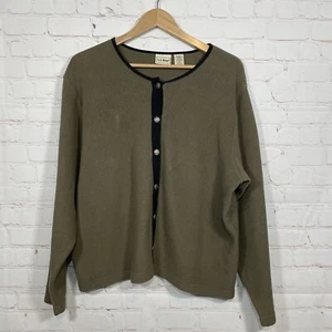 LL Bean Sweater Womens Size Large Green Metal Button Cardigan Fleece - Picture 1 of 7