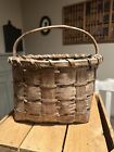 ANTIQUE HANDMADE WOVEN  BASKET WITH HANDLE- HOLE IN BOTTOM