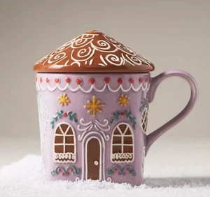 Anthropologie Ingwer Steinzeug Becher Flieder Lavendel Neu Deckel Lebkuchen Tasse Neu mit Etikett - Bild 1 von 1