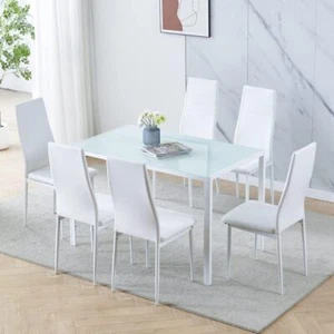 Dining Table And Chairs 4/6 Seater With Glass Room Leather Kitchen Furniture Set - Picture 1 of 12