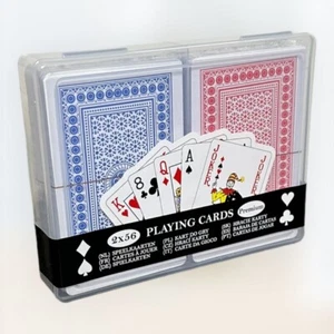 2x 56er Spielkarten Set Blau Rot Skat Romme Pokerkarten in Aufbewahrungsdose NEU - Bild 1 von 2