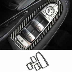 Real Carbon Fiber Window Lock Lift Panel Trim Frame For Benz C-Class 2015-2021 - Picture 1 of 9