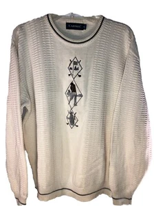 Suéter de Golf Para Hombres Carmelo Bordado Escena Tejido Talla M Hecho en EE. UU. Marfil Crema - Imagen 1 de 7