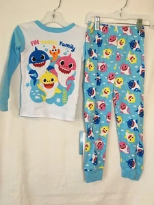 New Toddler Boys Baby Shark Fin-Tastic Family Blue & White 2 Pc Pajama Set U pic - Picture 1 of 3