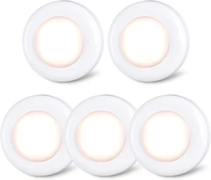 Push Tap Light, 2.8” Mini Night Touch LED Puck Lamp, 5 Pack, Battery Operated - Picture 1 of 12