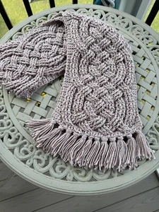 Crocheted Cables Celtic Knot Winter Scarf - Picture 1 of 3