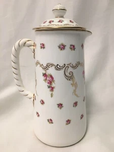 c1888 Royal Cauldon England 'Pink Scattered Roses' 3-Cup CHOCOLATE POT - Picture 1 of 8