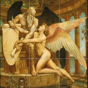 Panel de cerámica de mosaico de Walter Crane El rollo del destino azulejo mural arte de pared - Imagen 1 de 3