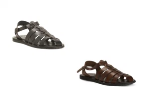 Leo Pucci Fisherman Men's Leather Sandals Black Brown US Sizes 10 11 - Picture 1 of 7