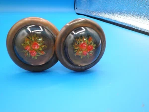 Victorian Drape Curtain tie backs Bubble glass w Roses Brass Pair Drapery - Picture 1 of 3