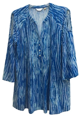 Coral Bay Large Tunic Cold Shoulder Blue Zebra Textured Long Sleeve Stretch - Image 1 of 4