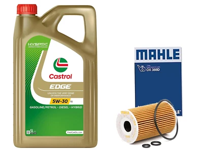 FOR VW GOLF PASSAT CADDY CASTROL ENGINE OIL 5W30 LL inc GENUINE MAHLE OIL FILTER - Image 1 of 4
