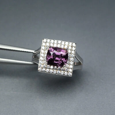 Total weight 22.65ct. Natural Purple Spinel 925 Silver Ring 6US - Image 1 of 4