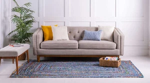 Rug Rectangle Handmade Rustic Look Carpet Cotton Denim Multicolor Indian Rug - Picture 1 of 13