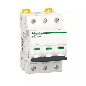 Interruptor de protección de cables Schneider A9F94340 Acti9 iC60L - 3 pines, 40 A, 20 kA nuevo - Imagen 1 de 24