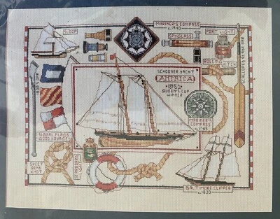 Bucilla Counted C ross Stitch Kit 43200 NAUTICAL SAMPLER 12-1/2" x 9-1/2" - Image 1 of 3