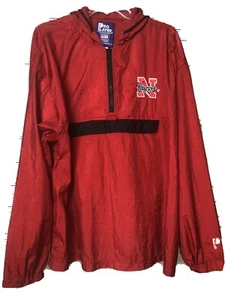 Nebraska Huskers Pullover Windbreaker ~Red ~ Men’s Size Large ~ 1/4 ZIP ~ Hooded - Picture 1 of 10