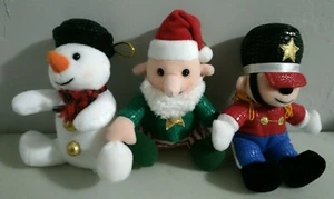 Lot of 3 7" Christmas Tree Ornament Plush Stuffed Dolls Snowman Solderer Elf - Picture 1 of 2